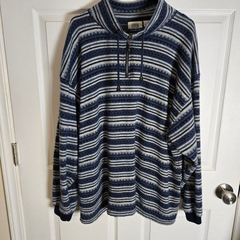 Vintage Denim Express Pullover-Blue/White-Men's 2X‎
